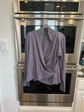 Lilla P Draped Open-Front wrap Cardigan in Dusty Lavender size M has small holes